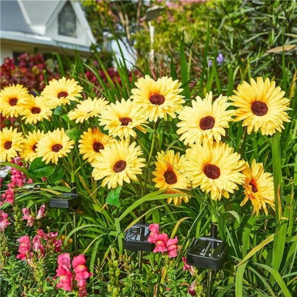 4 Pack Solar Lights with 16 Glowing Daisy Flowers & Stems Garden Decor - Picture 3 of 6
